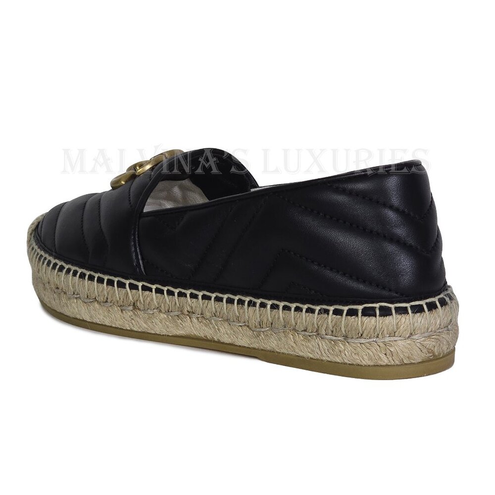 GUCCI SHOES FLATS MARMONT DOUBLE GG LEATHER ESPADRILLE sz 37 US 7 - Picture 6 of 16